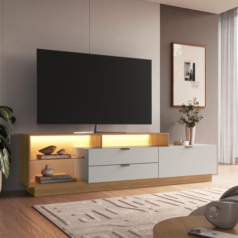 Rack para TV até 55 Polegadas com LED e 2 Gavetas Mel e Arena