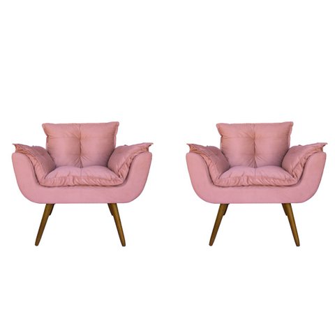 Combo 2 Poltronas Decorativa Estofada Para Sala Comercial Opala Suede Rosa - LM DECOR