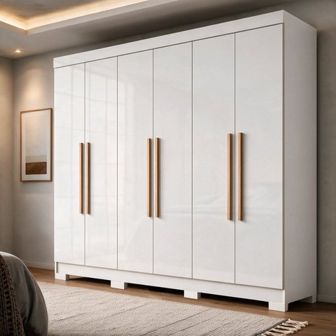 Guarda Roupa Casal 6 Portas 2 Gavetas com Pés Lyon Yescasa Branco