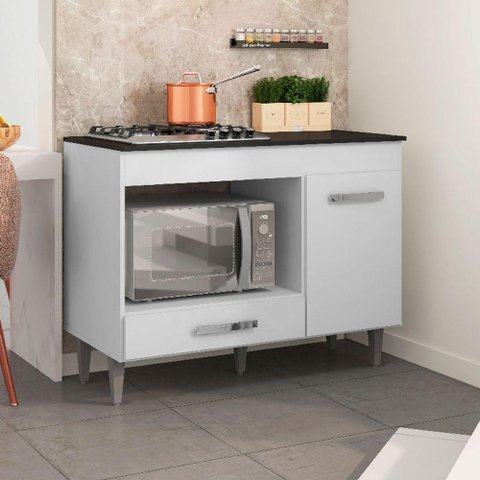 Balcão para Cooktop 5 Bocas e Forno Microondas Carla Branco - Ajl Móveis