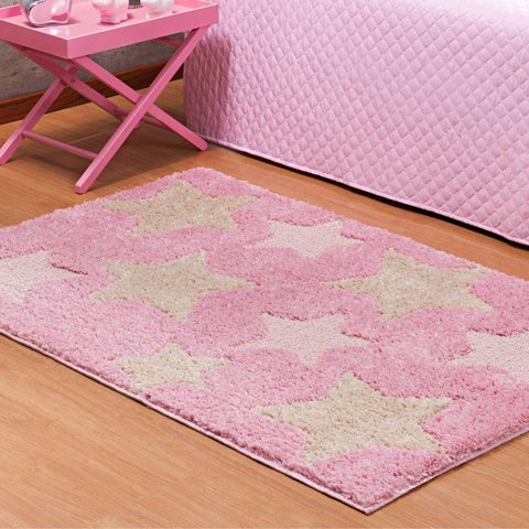 Tapete Infantil Antiderrapante 1,00x1,50m Alto Baixo Relevo Jazz:Estrela Rosa/1,00x1,50m