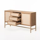 Ver imagem 4 de Balcão Square 2 Portas 3 Gavetas 100 % MDF Pés de Metal 135 cm X 36 cm Tauari/Dourado-Telinha Rattan