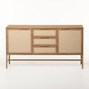 Ver imagem 1 de Balcão Square 2 Portas 3 Gavetas 100 % MDF Pés de Metal 135 cm X 36 cm Tauari/Dourado-Telinha Rattan