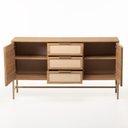 Ver imagem 3 de Balcão Square 2 Portas 3 Gavetas 100 % MDF Pés de Metal 135 cm X 36 cm Tauari/Dourado-Telinha Rattan