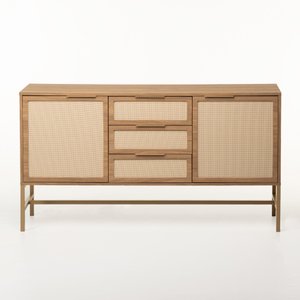 Balcão Square 2 Portas 3 Gavetas 135 Cm X 36 Cm Tauari/dourado - Telinha Rattan