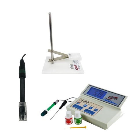 Kit Medidor Ph Mv Temperatura Suporte Regulável Solução Calibração Eletrodo Tipo Combinado Bnc Com C