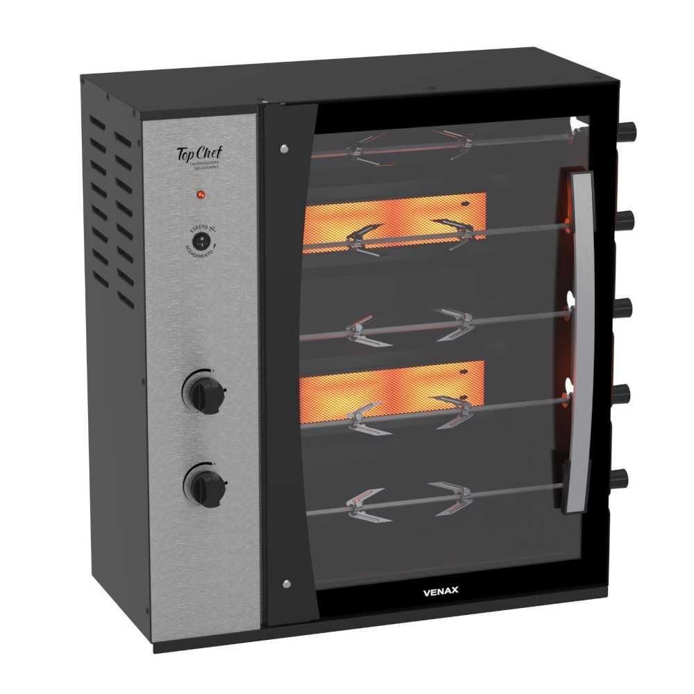 Forno Assador Rotativo a Gás 5 Espetos Top Chef Gourmet Preto