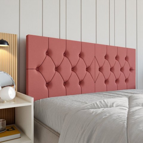 Cabeceira Casal Elisa Estofada Capitone Dobrável 140cm Fixação Parede Moderna Elegante:rosa