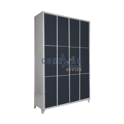 Armário Roupeiro Locker De Aço 12 Portas Vestiário Preto