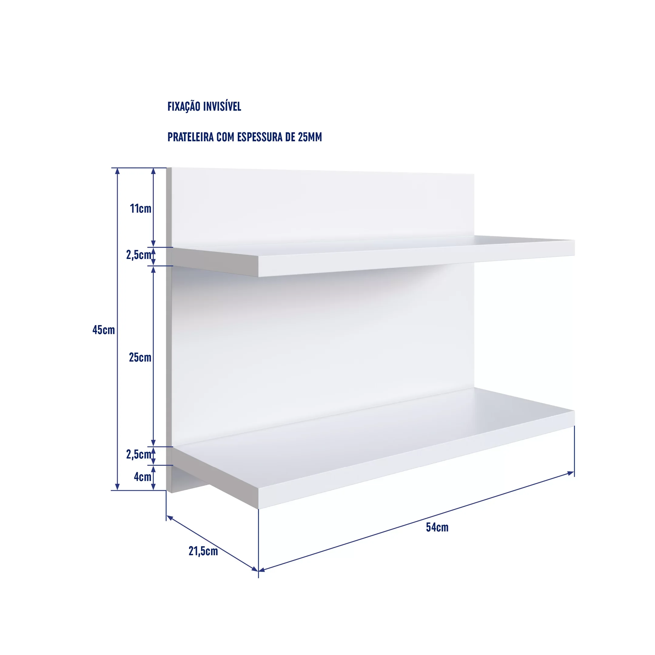 Prateleira Multiuso Dupla 54cm para Sala de Estar e Home Theater com Fixação Invisível Completa Móveis - 3