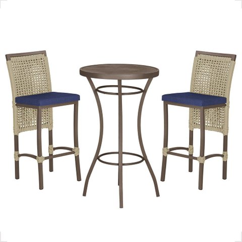 Mesa Bistrô e 2 Banquetas Roma Marrom Corda Náutica Estofado 10 Trama Original