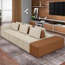Ver imagem 6 de Sofá Ilha com Puff para Sala Living 365cm Amber M03 Linho Cru Couríssimo Whisky - Lyam Decor