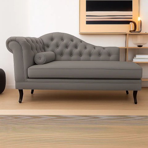 Recamier Divã Larissa 150cm Direito Suede:cinza/liso