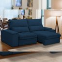 Ver imagem 2 de Sofá Retrátil Reclinável para Sala de Estar Living 210cm Nápoles F04 Veludo Azul - Lyam Decor
