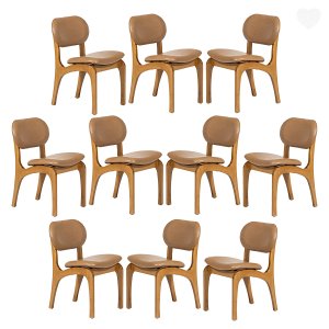 Kit 10 Cadeiras de Jantar Estofada Rafine Madeira Castanho Impermeável Marrom