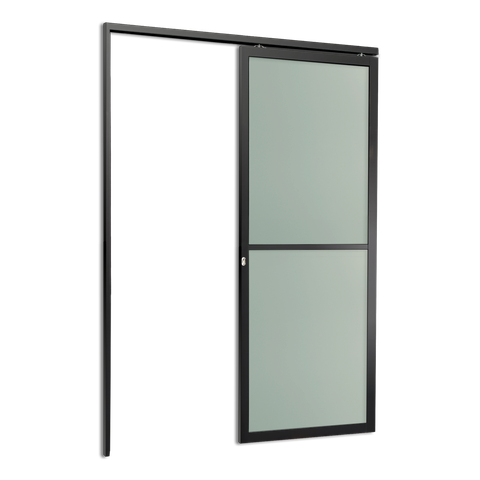Porta de Correr Suspensa Vidrao Esq L.25 Preta 210x90 Brimak
