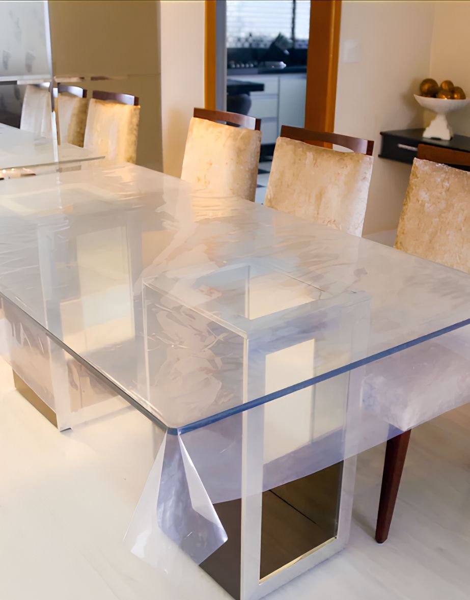 Toalha de Mesa Plástico Transparente Retangular 1,98 X 1,38 Metros