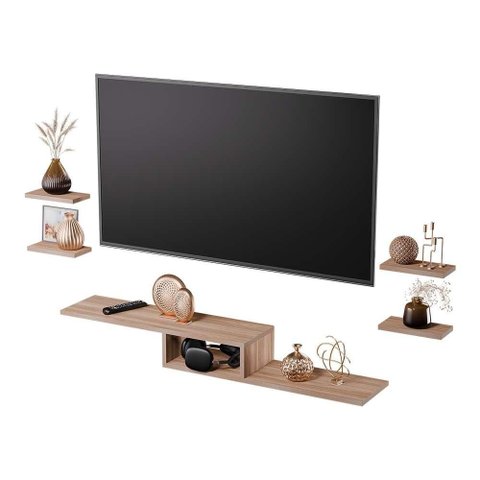 Rack Tv Nicho Suspenso para Quarto Sala Freijó 110cm