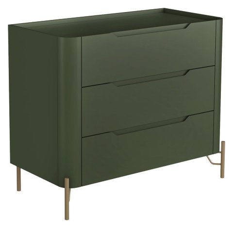 Cômoda para Quarto Closet Orgânica 3 Gavetas Pés Industrial Dourado Bliss I03 Musgo - Lyam Decor