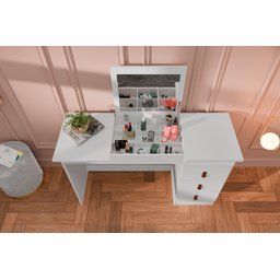 Penteadeira Escrivaninha Isadora 3 Gavetas C/epelho e Porta Maquiagem 100% Mdf Branco Acet - 2