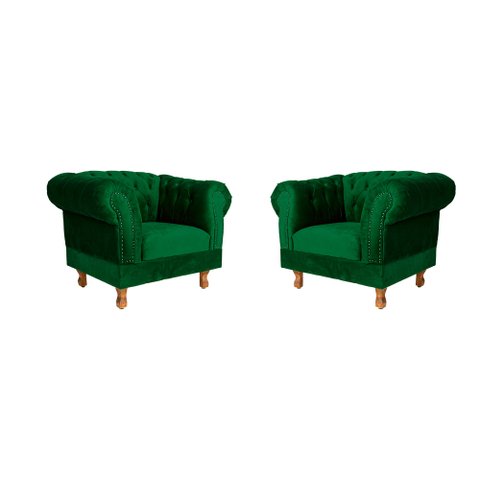 Kit 2 poltronas Chesterfield Capitonê Duque Suede Verde Bandeira Decoração, Recepção, Salas de Tv e 
