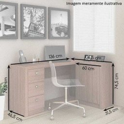 Escrivaninha de Canto 3 gavetas 2 Portas  ME4100 Tecno Mobili - Branco - 2