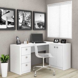 Escrivaninha de Canto 3 gavetas 2 Portas  ME4100 Tecno Mobili - Branco