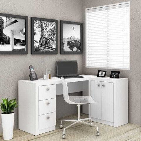 Escrivaninha de Canto 3 gavetas 2 Portas  ME4100 Tecno Mobili - Branco