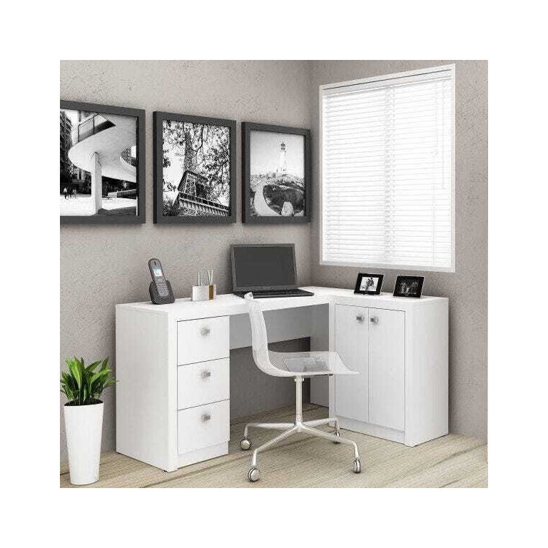 Escrivaninha de Canto 3 gavetas 2 Portas  ME4100 Tecno Mobili - Branco