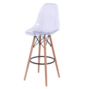 Banqueta Policarbonato Base Madeira Eiffel Or Design