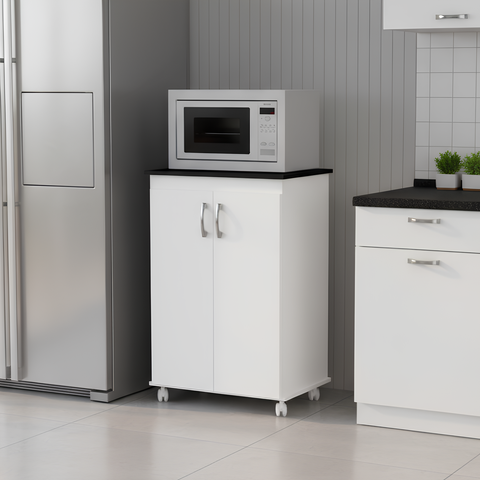 Balcão Armário Microondas Multiuso 2 Portas para Cozinha - Branco/preto