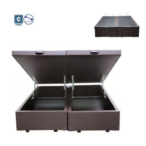 Base Box Casal Baú Pistão a gás Sintético marrom Bipartido - 138x188