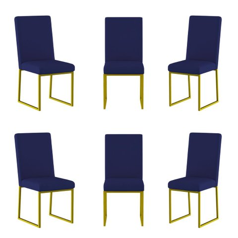 Kit 6 Cadeiras para Mesa de Jantar Base Industrial Dourado Balaqui Cor:azul Marinho