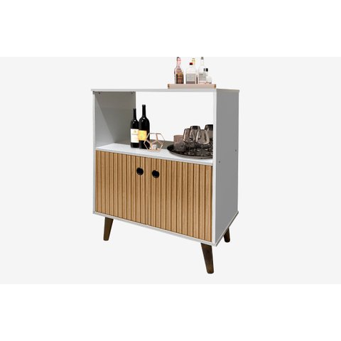 Aparador Buffet Cantinho do Café com 2 Portas Nicho Canadá:branco/ripado 3d