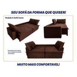 Sofá Cama Retrátil Reclinável 3,00m Bangkok Suede Velut Marrom Molas no Assento - King House - 5