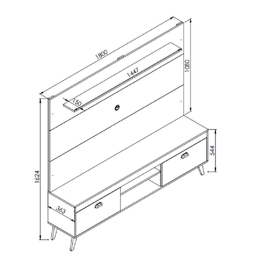 Kit Rack Painel Home Theater Tv Até 70 Polegadas 2 Portas 6 Prateleiras Sala de Estar Branco - 3