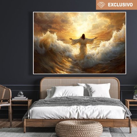 Quadro Decorativo Jesus sobre As Águas em Fúria Sala Quarto Casa Escritório
