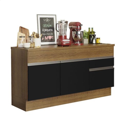 Balcão Pia Madesa Glamy 150Cm 2 Portas 2 Gaveta Rustic Preto