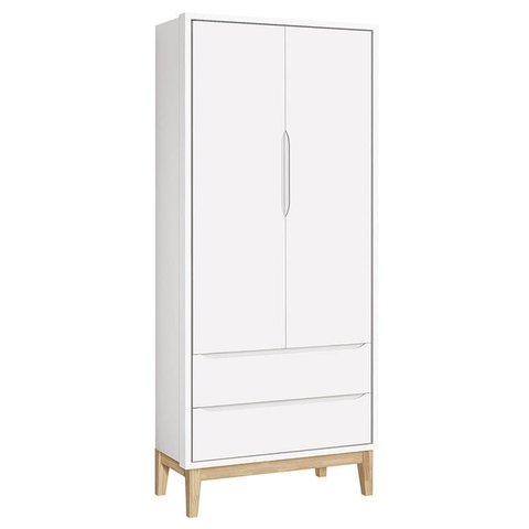 Guarda Roupa Infantil New Classic 2 Portas Branco com Pés Madeira Natural – Reller