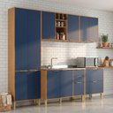 Ver imagem 1 de Cozinha Compacta Modulada com 10 Portas e 5 Gavetas Domus Espresso Móveis Azul/Nogal/Royal