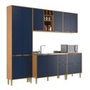 Ver imagem 2 de Cozinha Compacta Modulada com 10 Portas e 5 Gavetas Domus Espresso Móveis Azul/Nogal/Royal