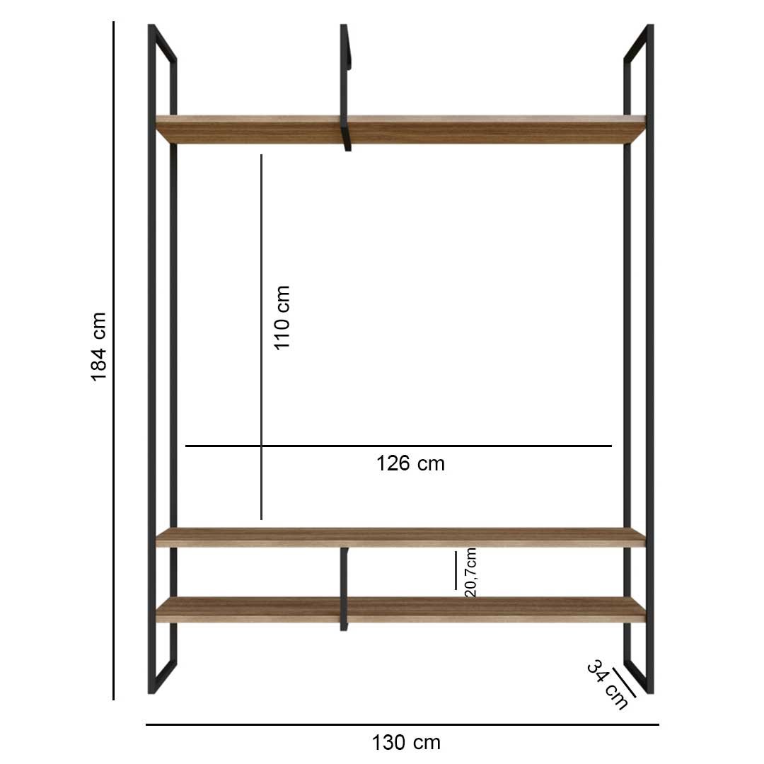 Estante Industrial para Tv Urban de Parede 130x34x184 Cm - 3