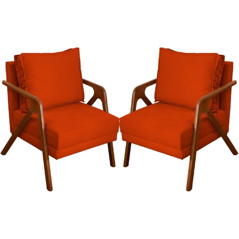 Kit 2 Poltrona Decorativa para Sala Recepção Consultório Reforçada em Madeira Maciça Shine Suede