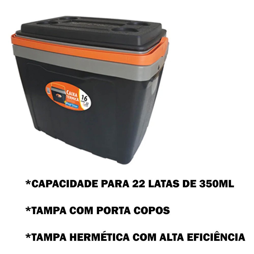 Caixa Térmica Cooler 16 Litros Tampa com Porta Copo Camping Pesca - 5