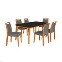Ver imagem 1 de Mesa Jantar Luxo Jade 160x90cm Preto com 6 Cadeiras Estofadas Linho Chumbo Base Madeira Maciça Mel