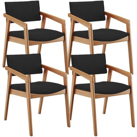 Kit 04 Cadeiras para Sala de Jantar Estar Living Giorgia B04 Suede Preto - Lyam Decor