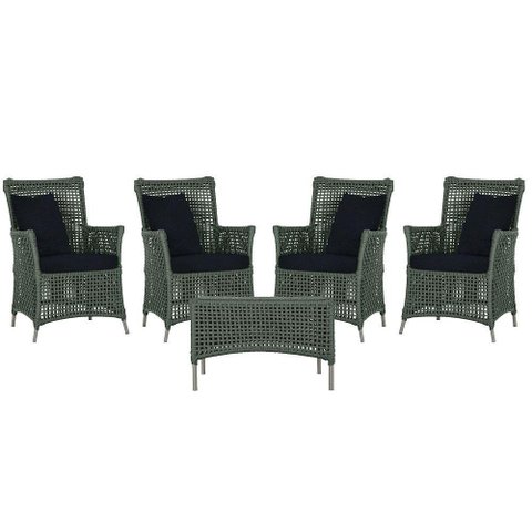 4 Poltronas e 1 Mesa Igapó Alumínio Fendi Corda Náutica E12 Verde