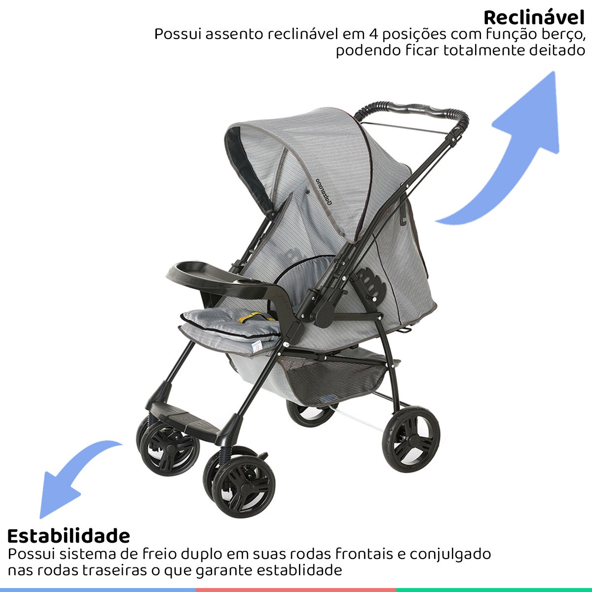 Carrinho Bebe Berço Passeio Reversível Até 15kg Reclinável Galzerano Milano + Bebê Conforto Até 13Kg - 6