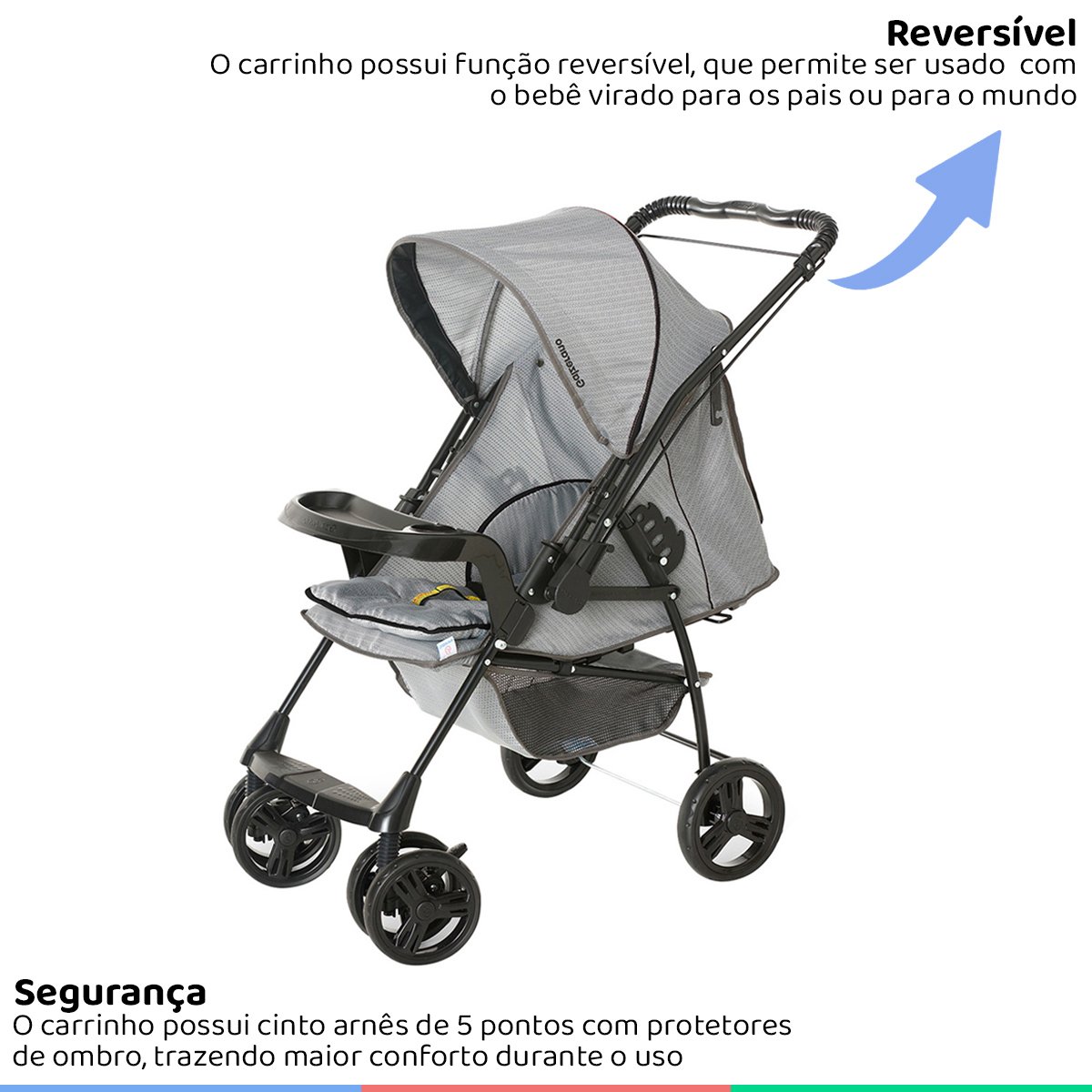 Carrinho Bebe Berço Passeio Reversível Até 15kg Reclinável Galzerano Milano + Bebê Conforto Até 13Kg - 7