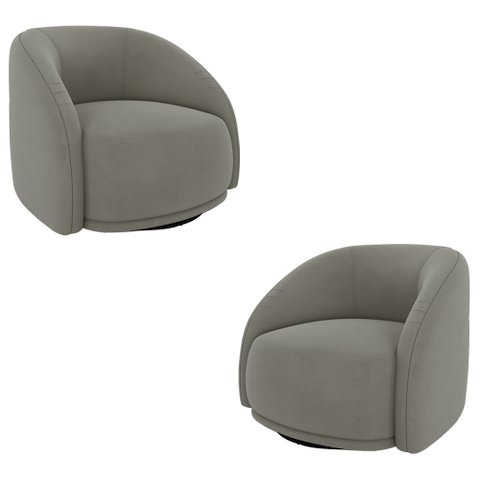 Kit 2 Poltronas Decorativas Jenny Base Giratória em Metal Preto Veludo Cinza G45 - Gran Belo